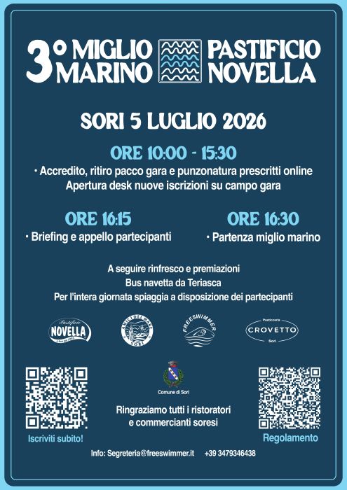 3&deg; Edizione miglio Pastificio Novella - 5 luglio 2026 - Sori (GE)